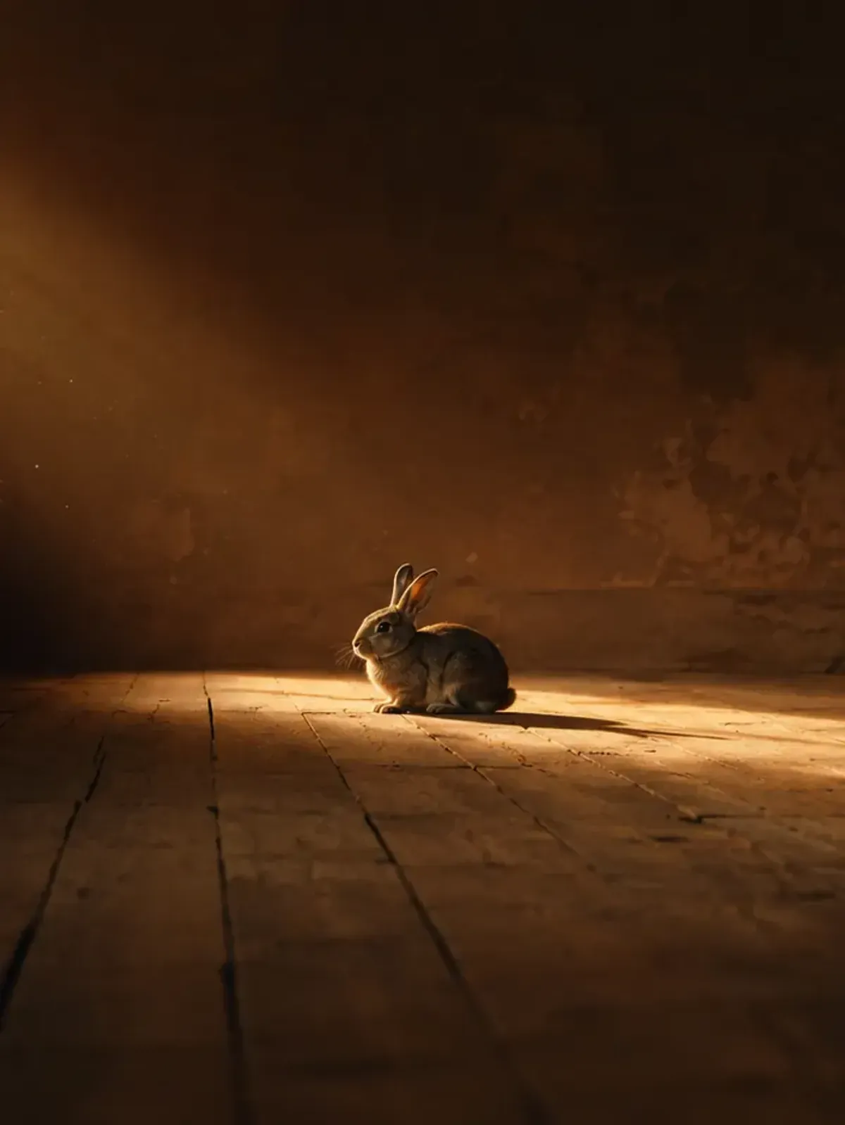 A closer crop of the Amselgrund hero: the same rabbit and light beam, framed tighter for narrow screens.
