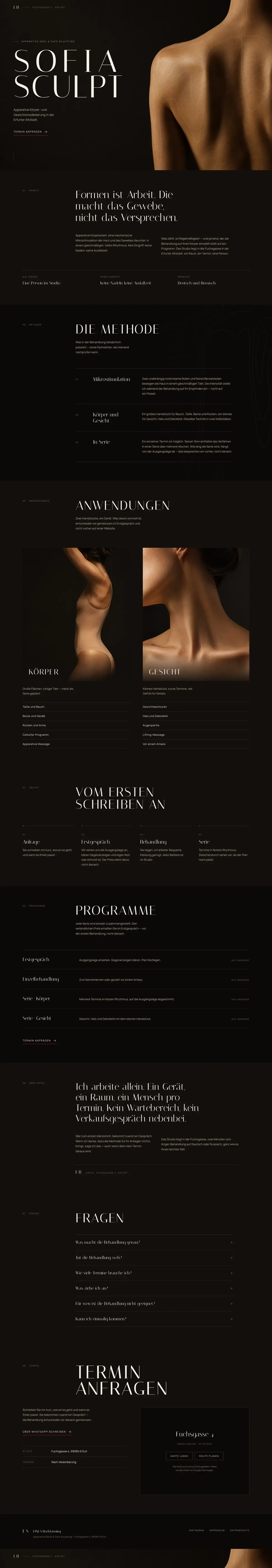 The whole LINEA homepage as one continuous scroll, from the dark photographic hero through the editorial method and pricing sections to the closing contact block.